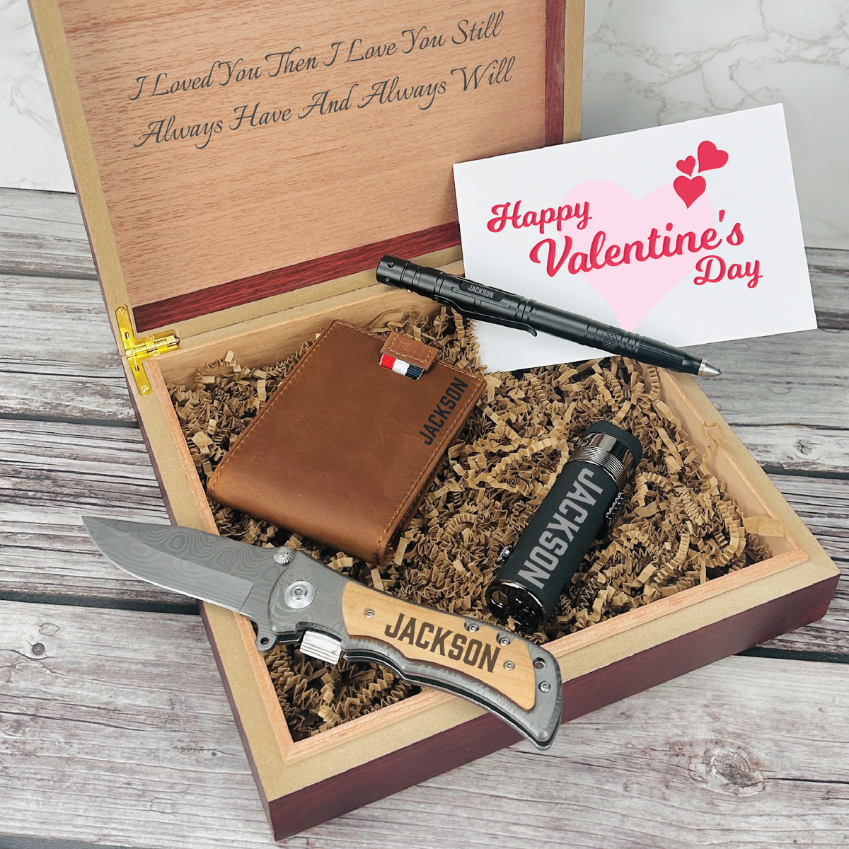 Unique Valentine&#39;s Day Gift for Him - LoveStruck Elegance Set with Personalized Tactical Pen &amp; Wallet