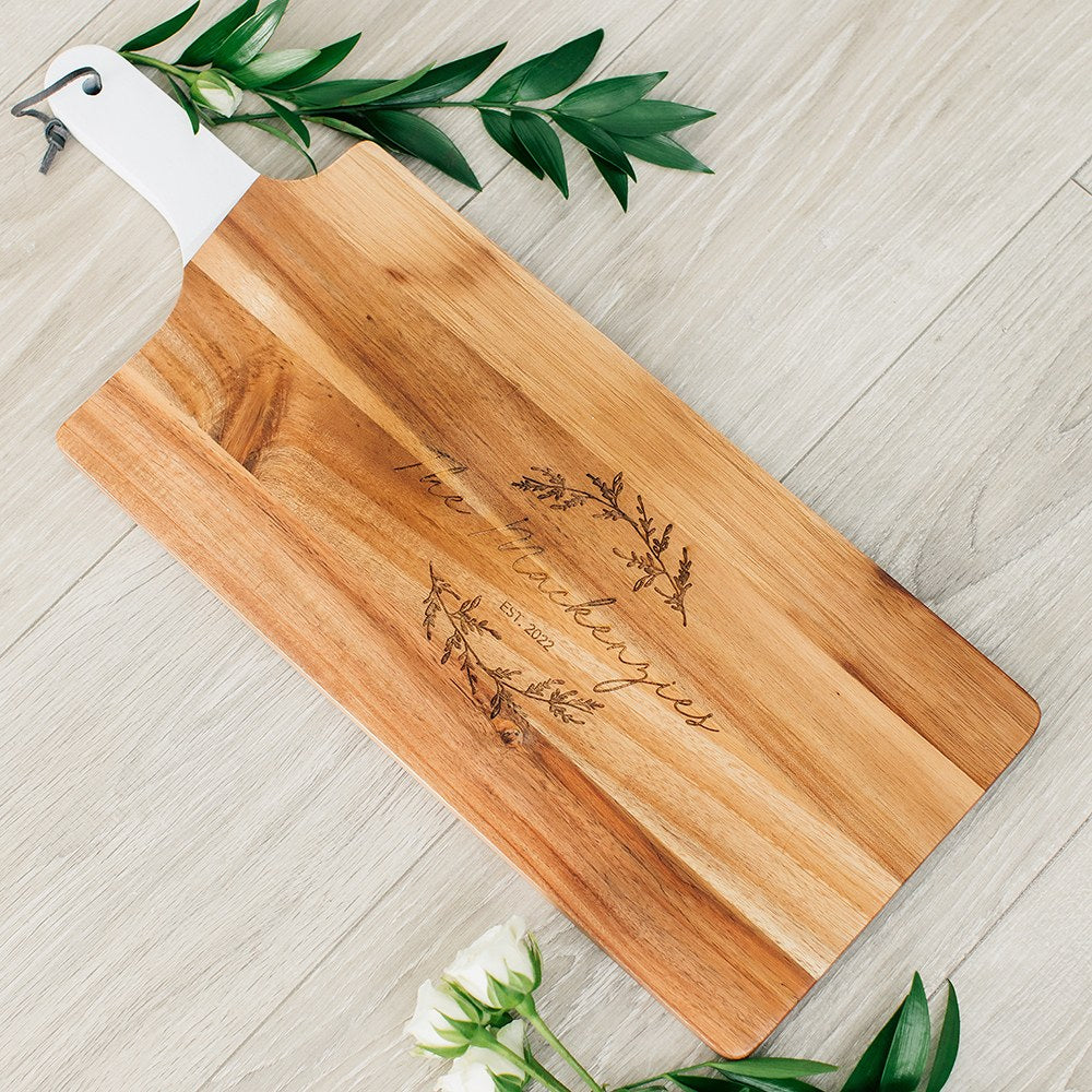 Personalized Wooden Cutting &amp; Serving Board With White Handle