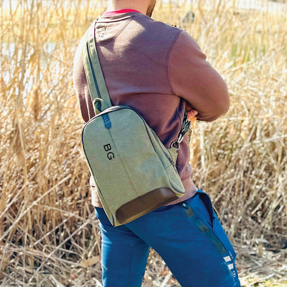 Personalized Men&#39;s Sling Backpack in Cotton Canvas