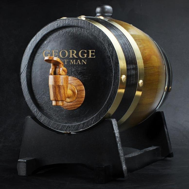 Custom personalized whiskey barrel with engraved initials