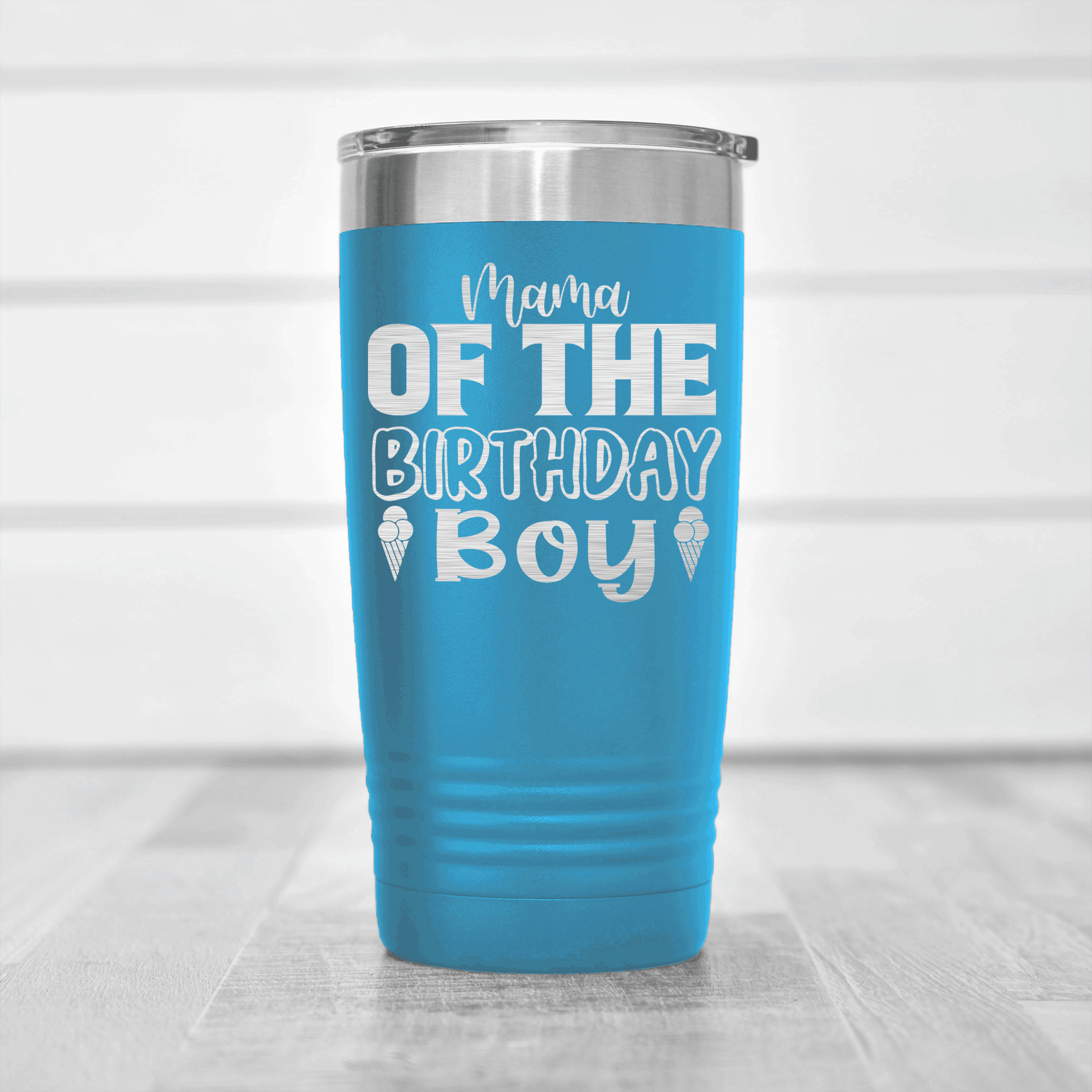 Light Blue Birthday Tumbler With Birthday Mom Design