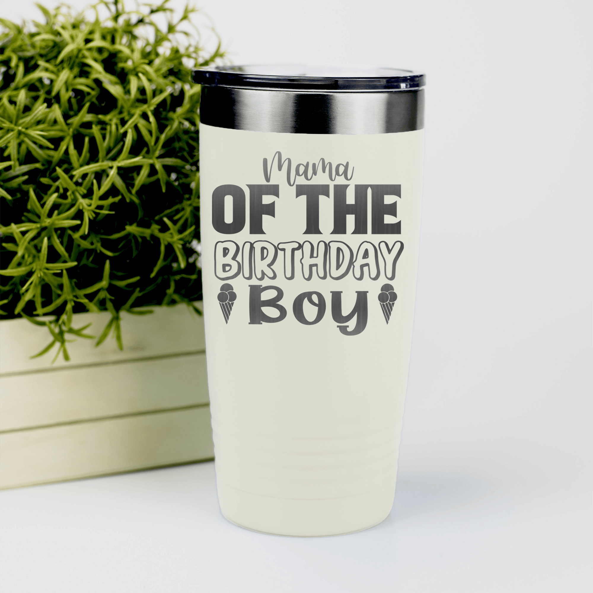 White Birthday Tumbler With Birthday Mom Design