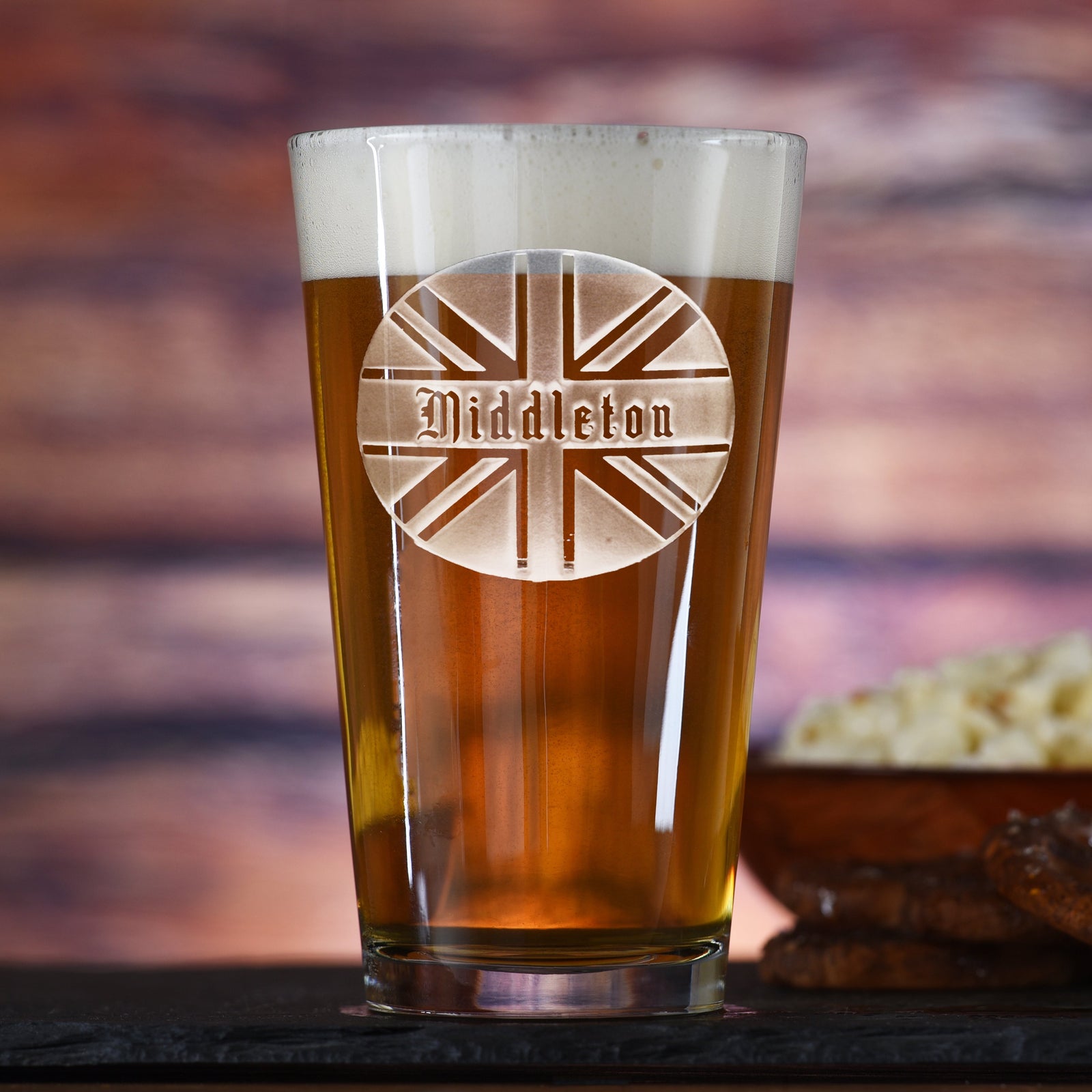 Custom Engraved Union Jack Pint Glass