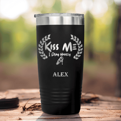 Black Hockey Tumbler With Chapped By Chasing Pucks Design