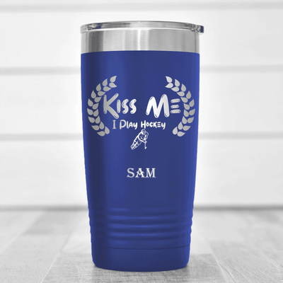 Blue Hockey Tumbler With Chapped By Chasing Pucks Design