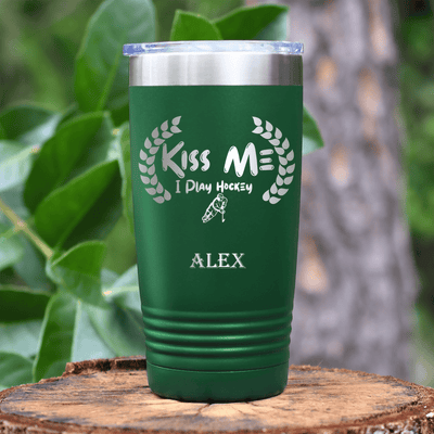 Green Hockey Tumbler With Chapped By Chasing Pucks Design