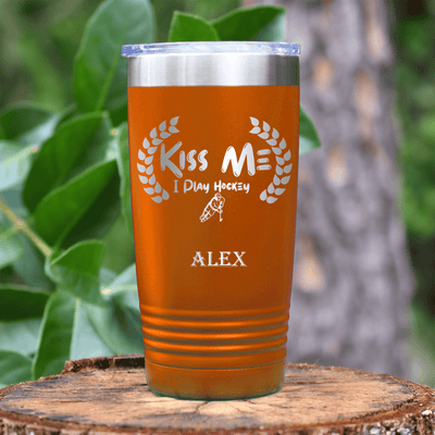 Orange Hockey Tumbler With Chapped By Chasing Pucks Design