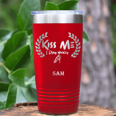Red Hockey Tumbler With Chapped By Chasing Pucks Design