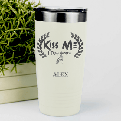 White Hockey Tumbler With Chapped By Chasing Pucks Design