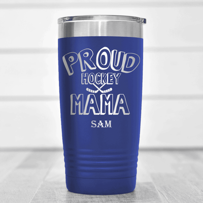 Blue Hockey Tumbler With Cheering Champ On Ice Design