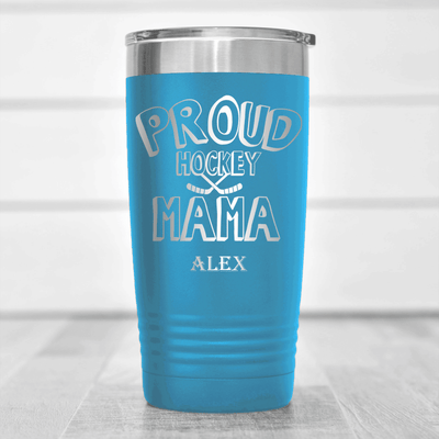 Light Blue Hockey Tumbler With Cheering Champ On Ice Design