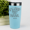 Teal Hockey Tumbler With Cheering Champ On Ice Design