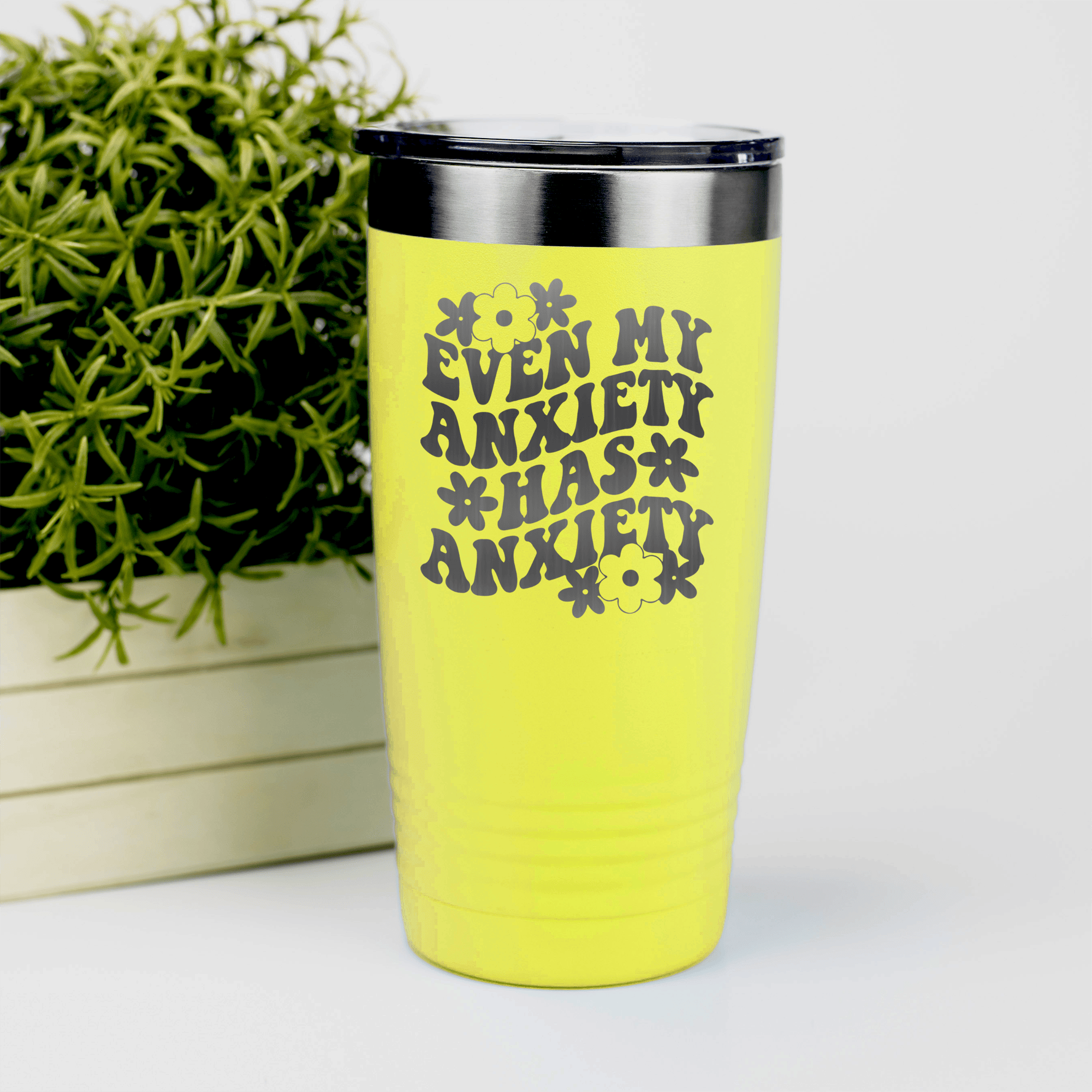 Yellow funny tumbler Chronically Anxious