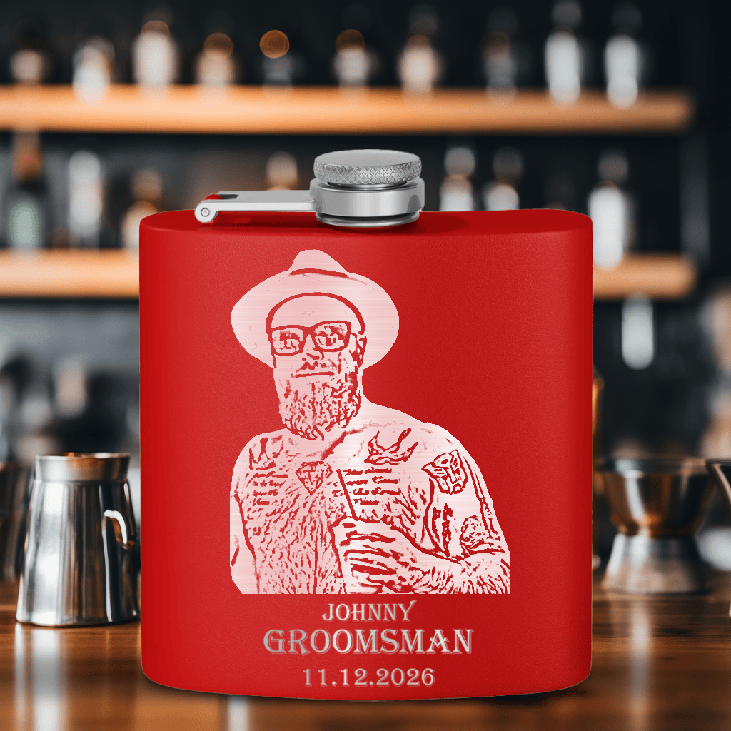 Red Groomsman Flask With Custom Groomsman Design