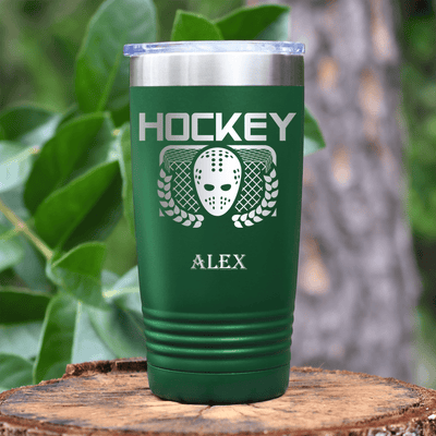 Green Hockey Tumbler With Face Off Fierce Design