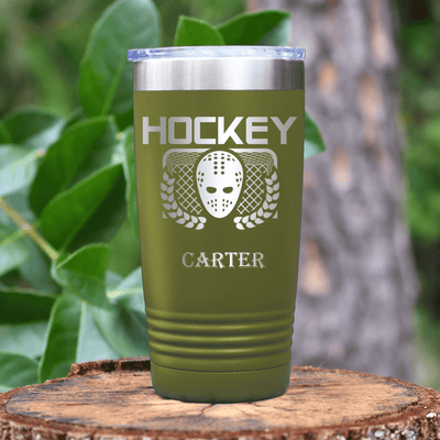 Military Green Hockey Tumbler With Face Off Fierce Design