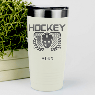 White Hockey Tumbler With Face Off Fierce Design