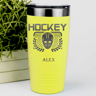 Yellow Hockey Tumbler With Face Off Fierce Design