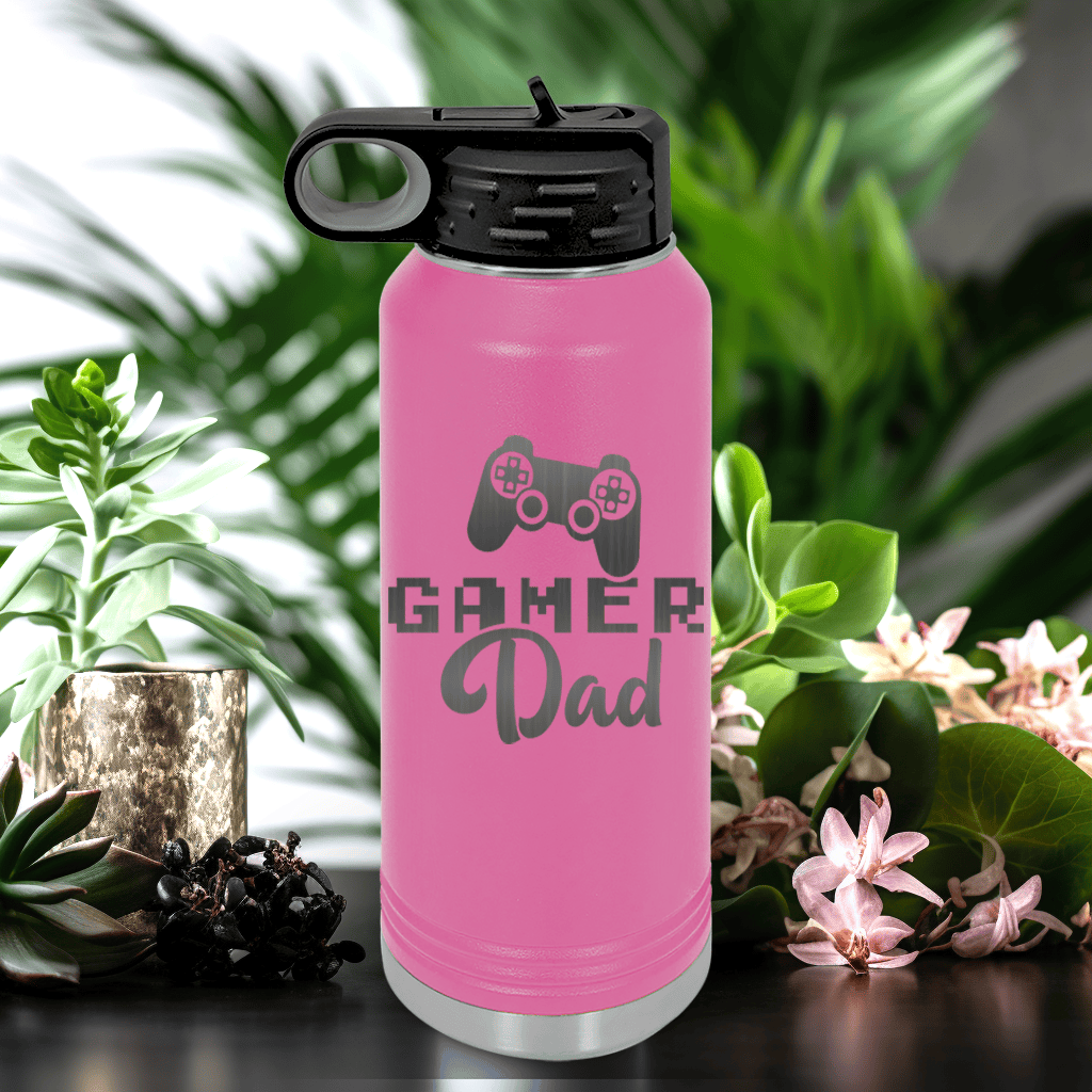 Pink Fathers Day Water Bottle With Gamer Dad Design