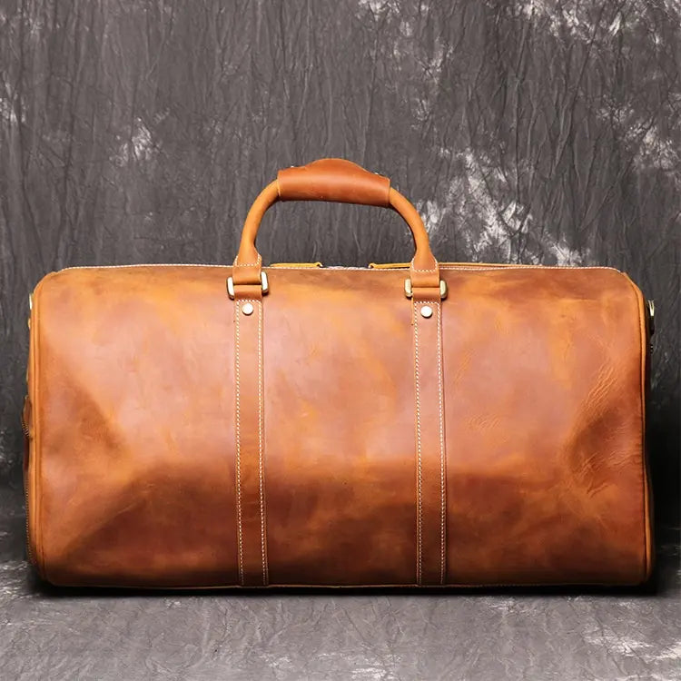 Premium Leather Duffel Bag for Men with Shoe Compartment - Groovy Guy Gifts