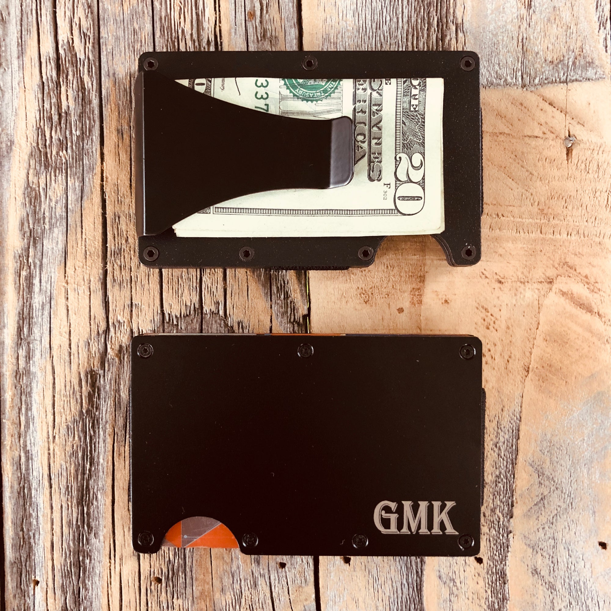 Minimalist Wallet Personalized Card Holder Ultra Slim Wallet Men's Wallet Women's Wallet, Green Front & Left & Right / Black