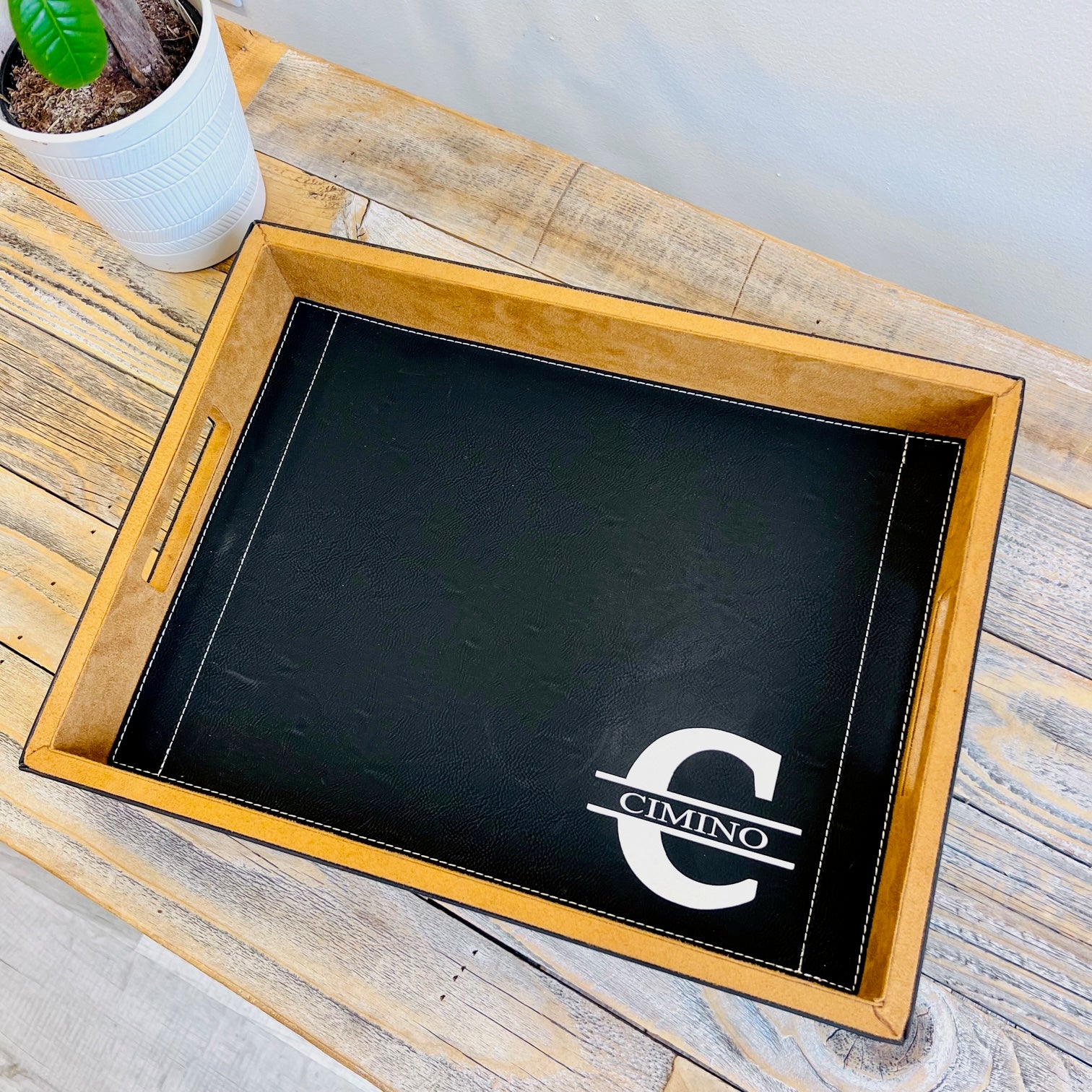 Black Leather Serving Tray