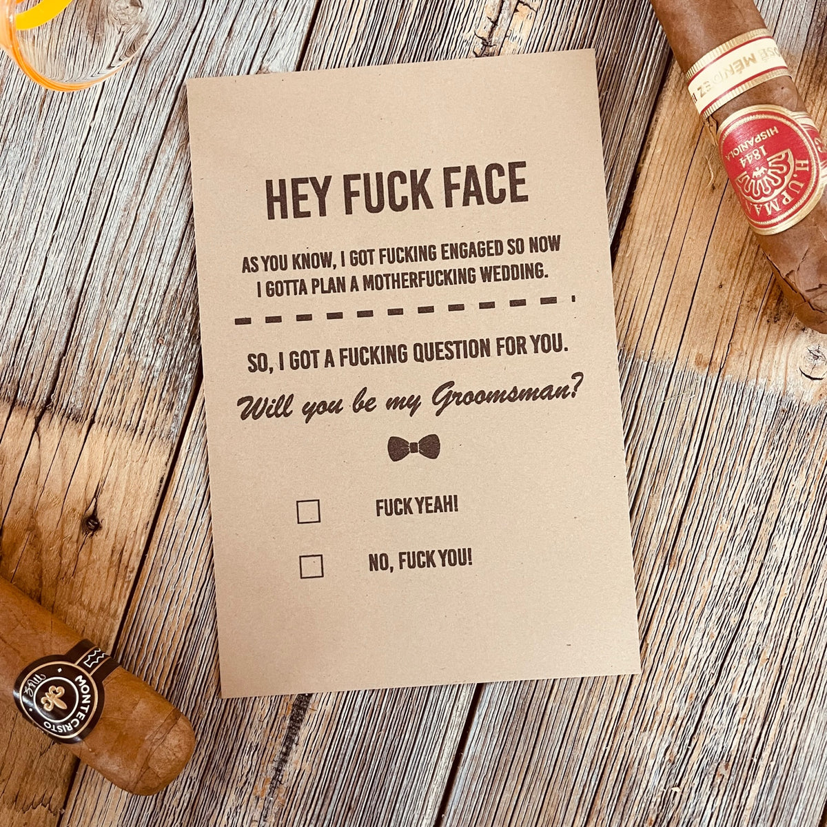 Funny groomsmen proposal card for unique and humorous wedding asks