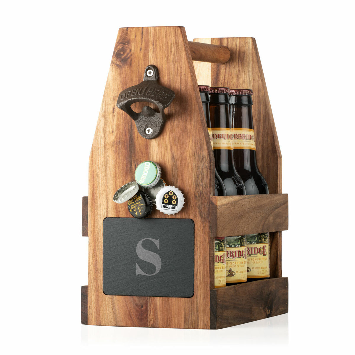 Personalized Wood Beer Carrier / Holder with Bottle Opener