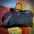 Personalized men's vegan leather duffle bag with custom initials and message