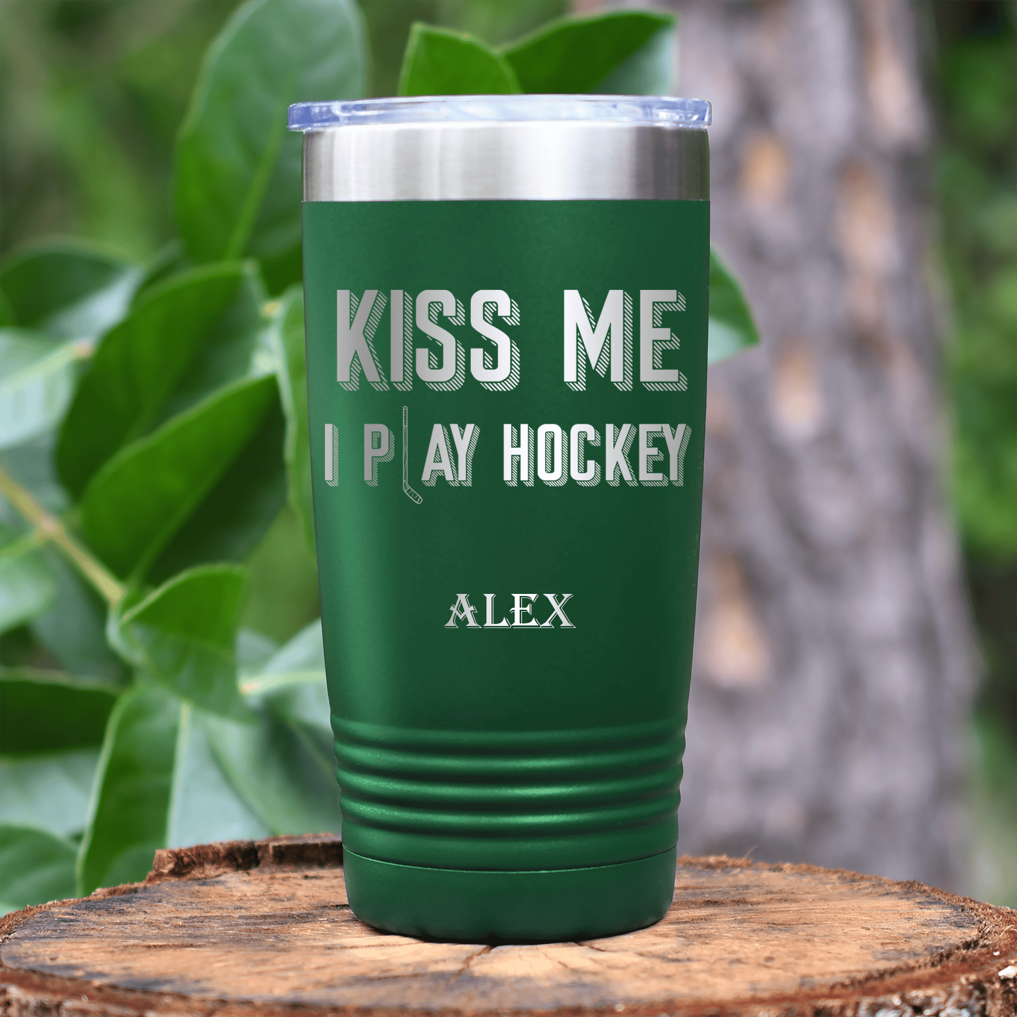 Green Hockey Tumbler With Lips And Lifts Design
