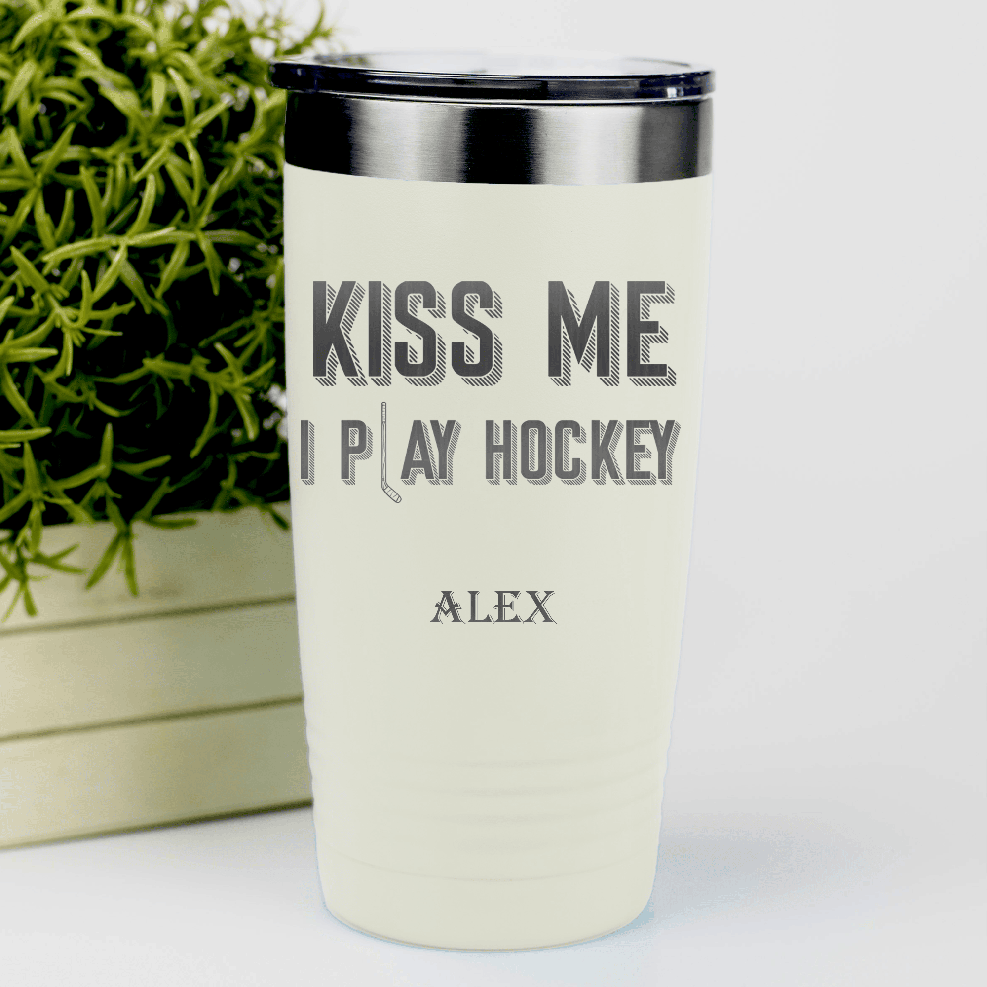 White Hockey Tumbler With Lips And Lifts Design