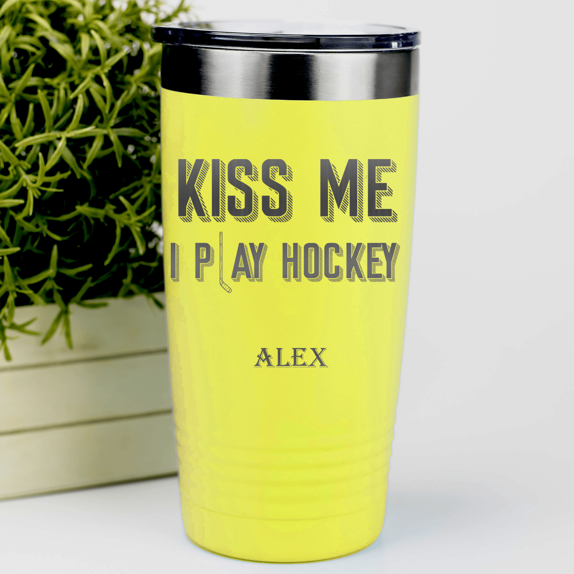 Yellow Hockey Tumbler With Lips And Lifts Design