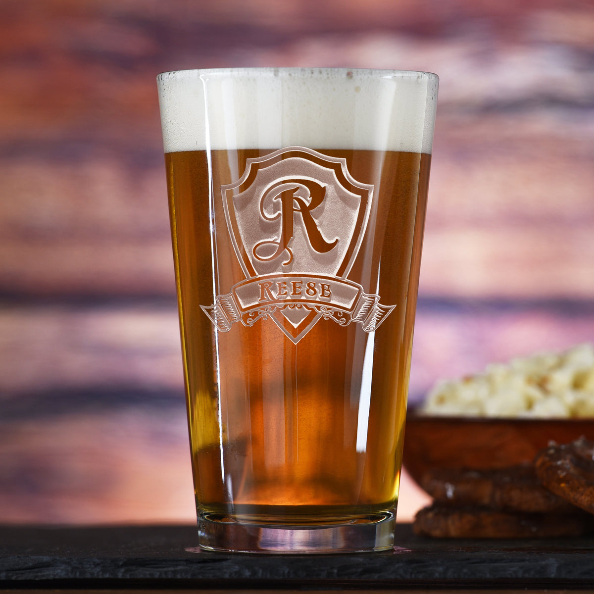 Monogram Shield Pub Glass