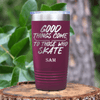 Maroon Hockey Tumbler With Patience And Speed On Skates Design