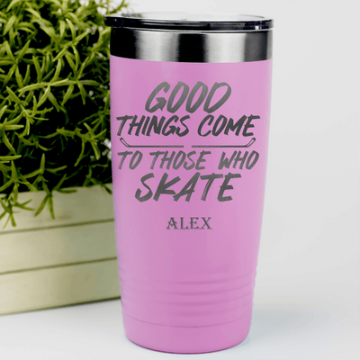 Pink Hockey Tumbler With Patience And Speed On Skates Design