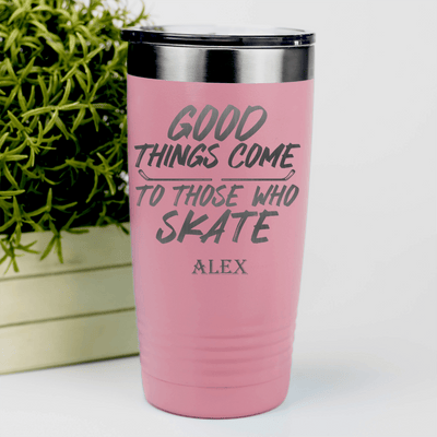 Salmon Hockey Tumbler With Patience And Speed On Skates Design