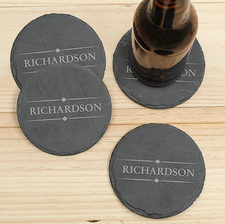 Sleek Slate Personalized Coaster Set with Name