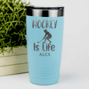 Teal Hockey Tumbler With Puck Pulse Design