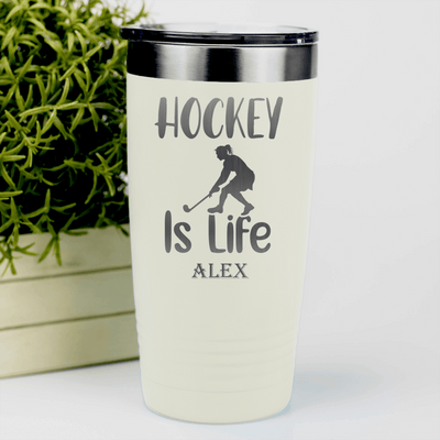 White Hockey Tumbler With Puck Pulse Design
