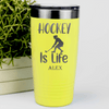 Yellow Hockey Tumbler With Puck Pulse Design