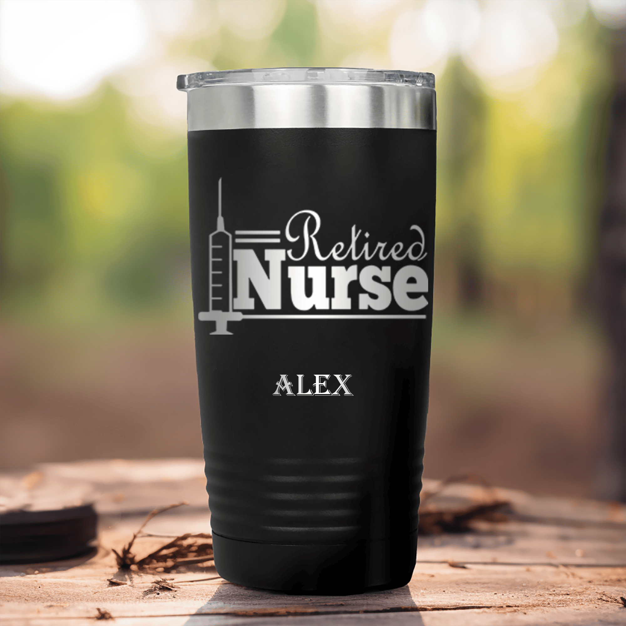 Black Retirement Tumbler With Retired Nurse Design