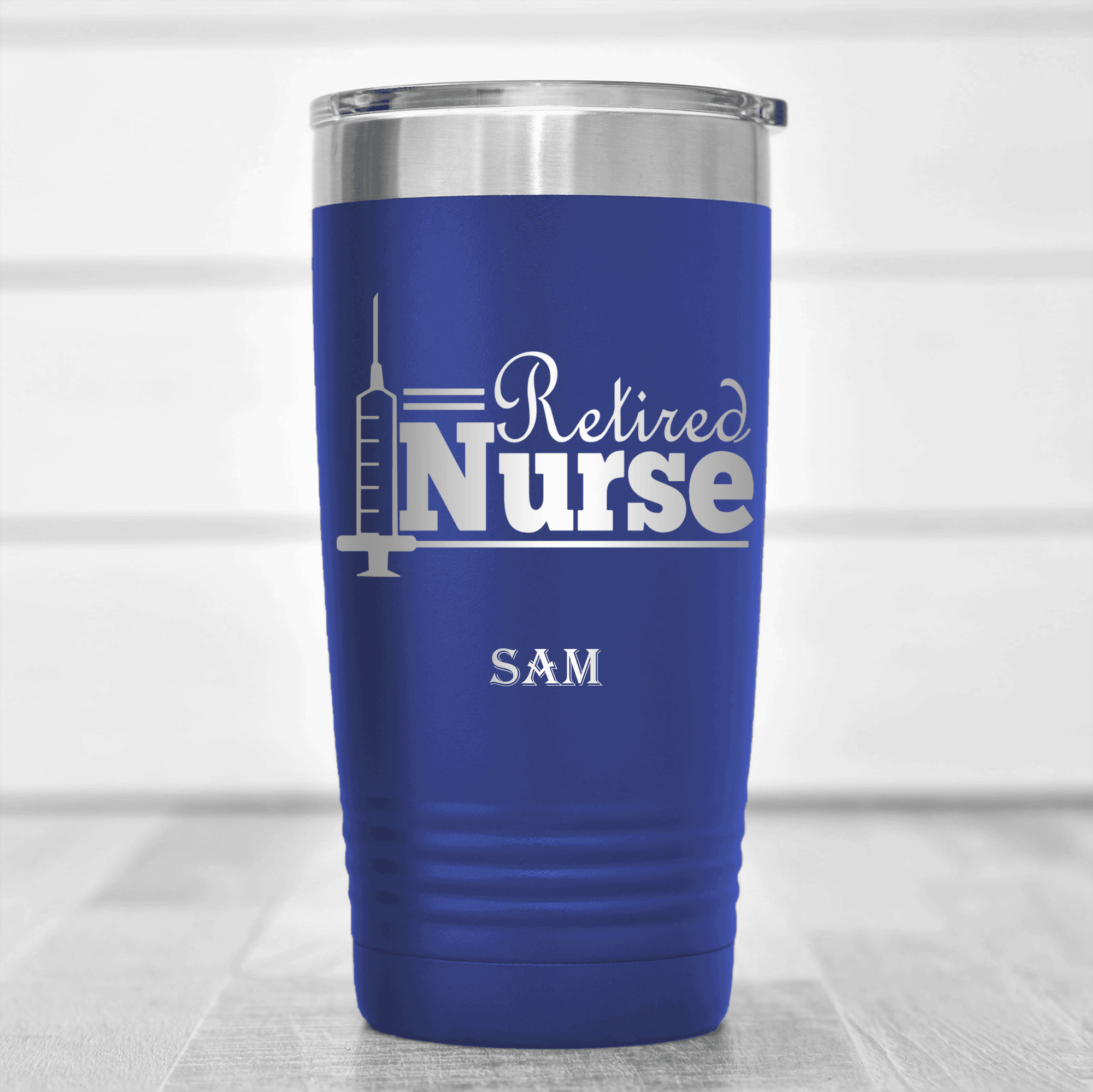 Blue Retirement Tumbler With Retired Nurse Design