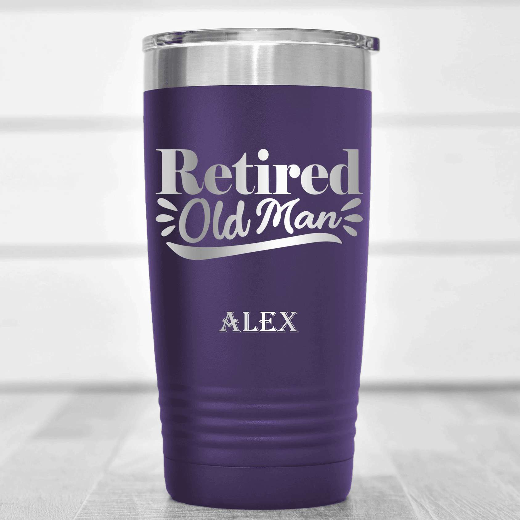 Purple Retirement Tumbler With Retired Old Man Design