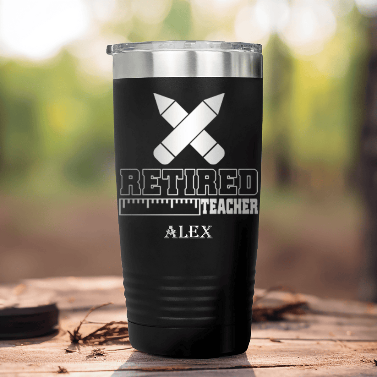 Black Retirement Tumbler With Retired Teacher Design