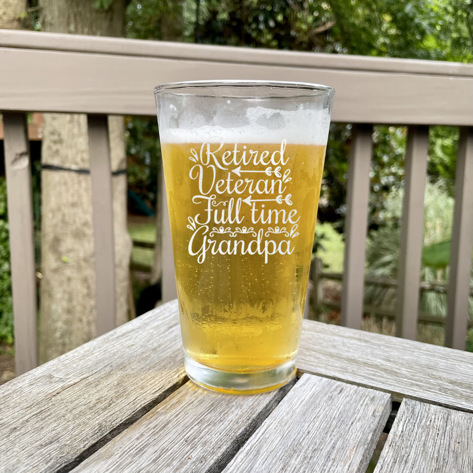 Retired Veteran Full Time Grandpa Pint Glass