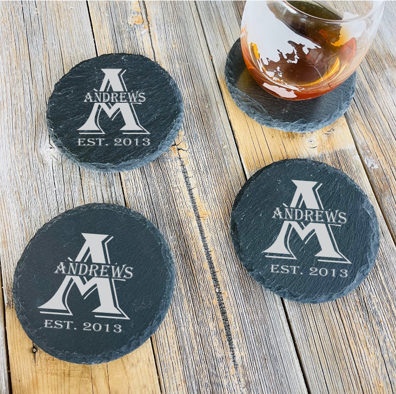 Personalized Last name slate coaster set custom coasters for men