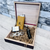 Personalized cigar gift set with travel case, flask, lighter, and cutter