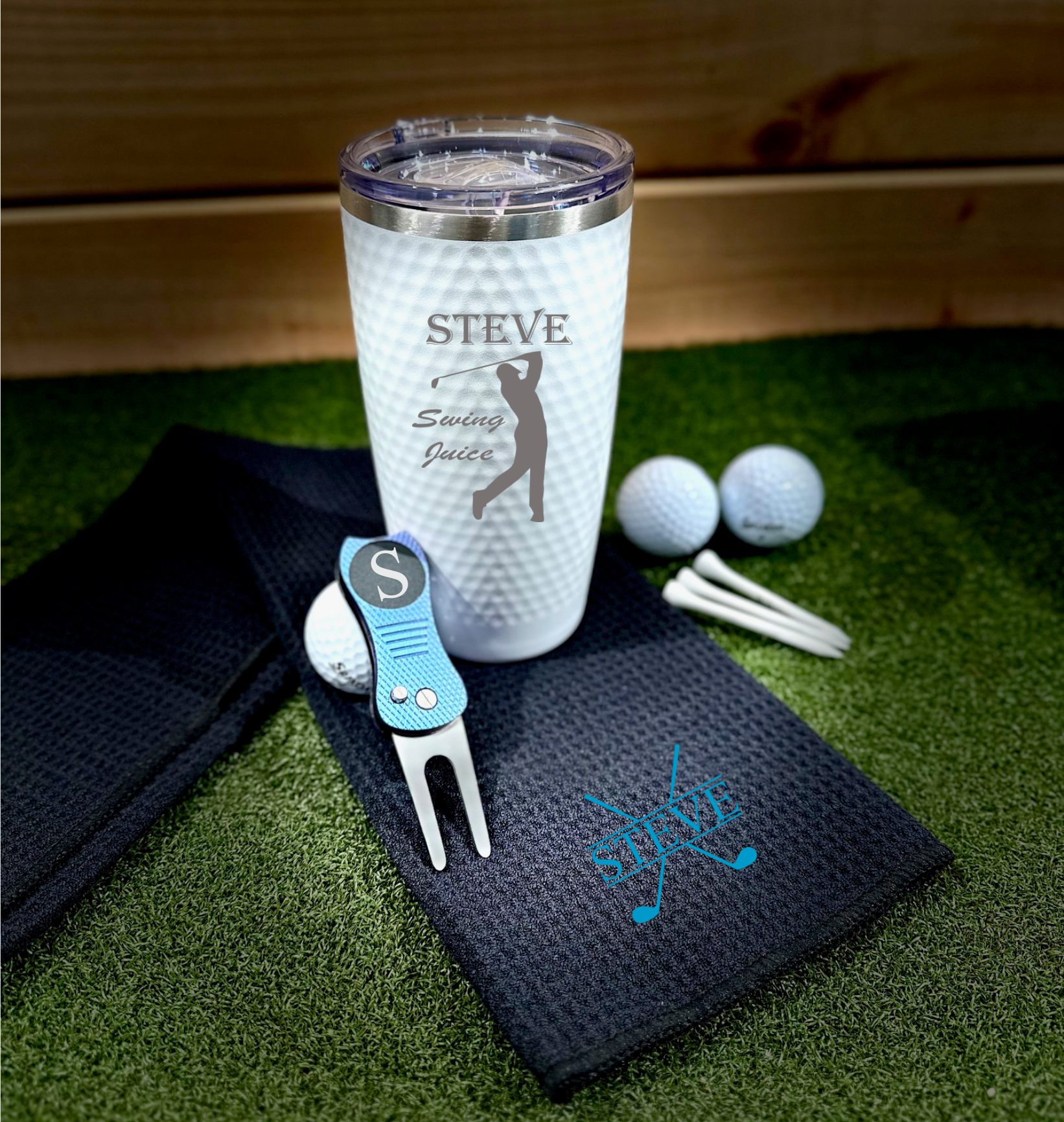 Engraved Black Leatherette Golf Gift Set Christmas Gift