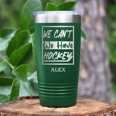 Green Hockey Tumbler With Skate First Celebrate Later Design