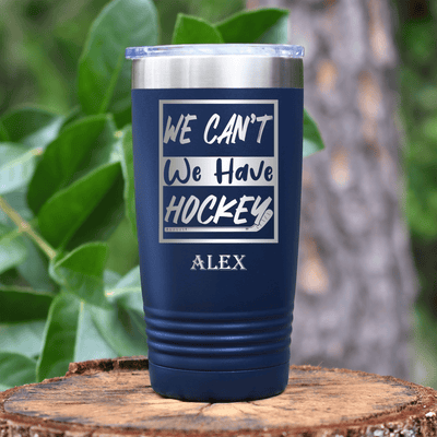 Navy Hockey Tumbler With Skate First Celebrate Later Design